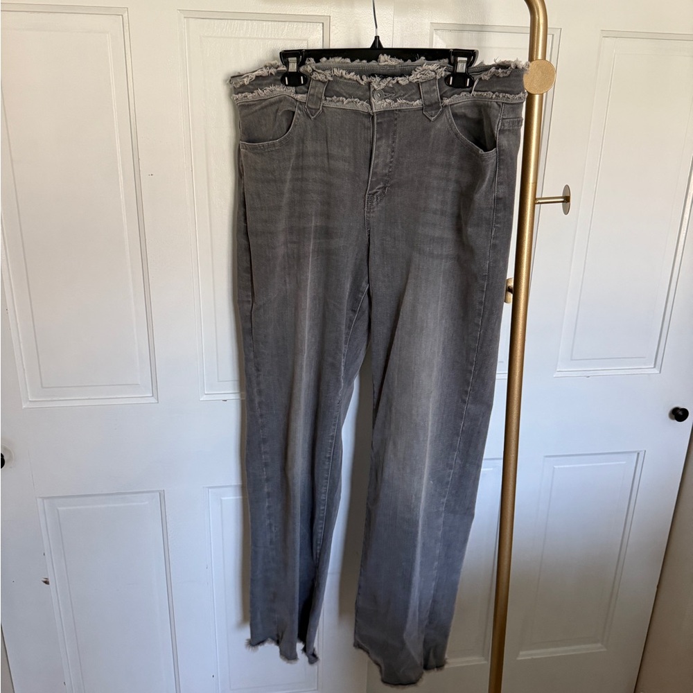 Charlie B wide leg jeans with frayed edge